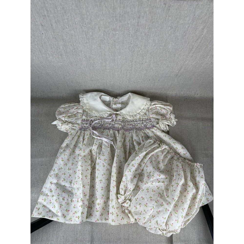 Vintage Girls 12 Mo JCPenney Toddle Time Babydoll Rose Bud Dress Set **READ**